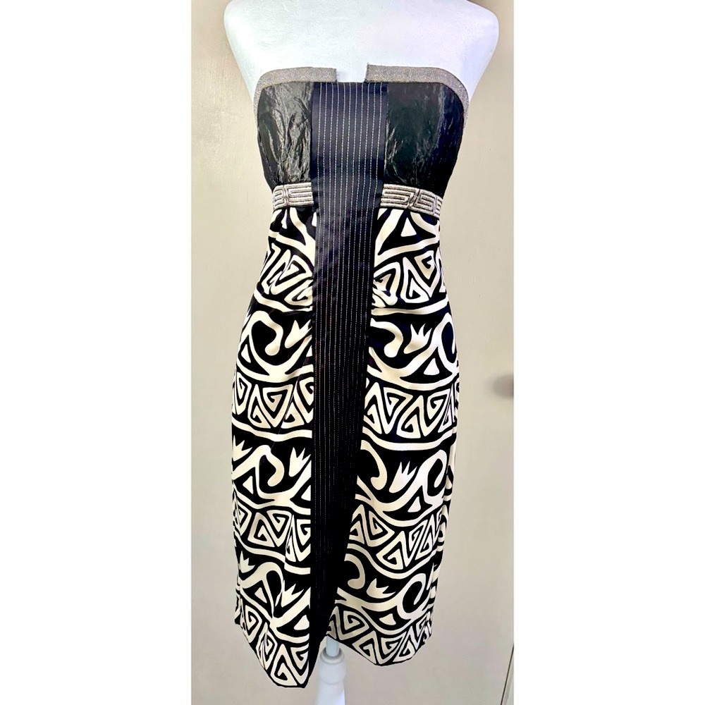 Nicole Miller Collection Black-Ivory Strapless Cocktail Dress 94% Silk - SZ 4